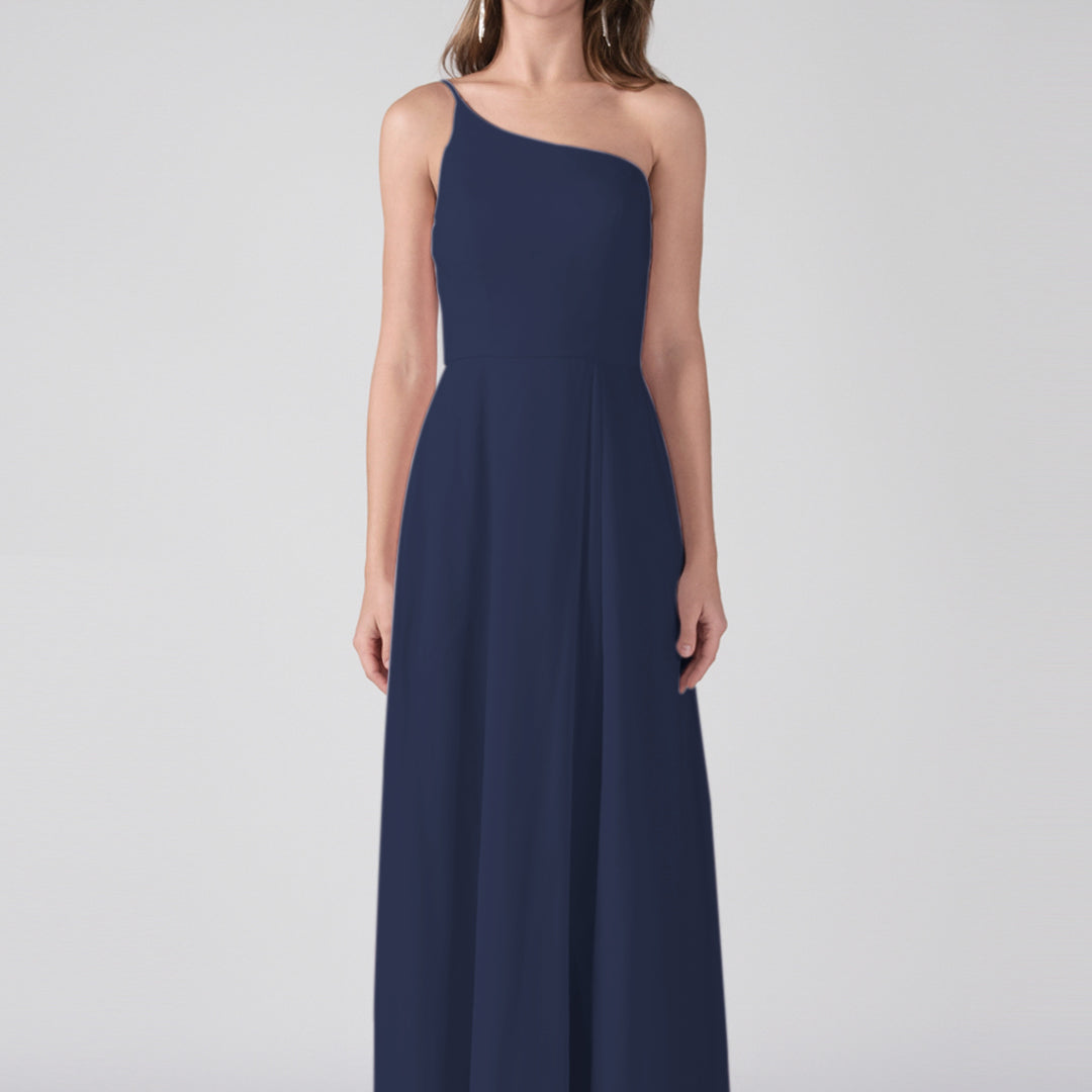 One Shoulder A-Line Side Split Floor-Length Dress