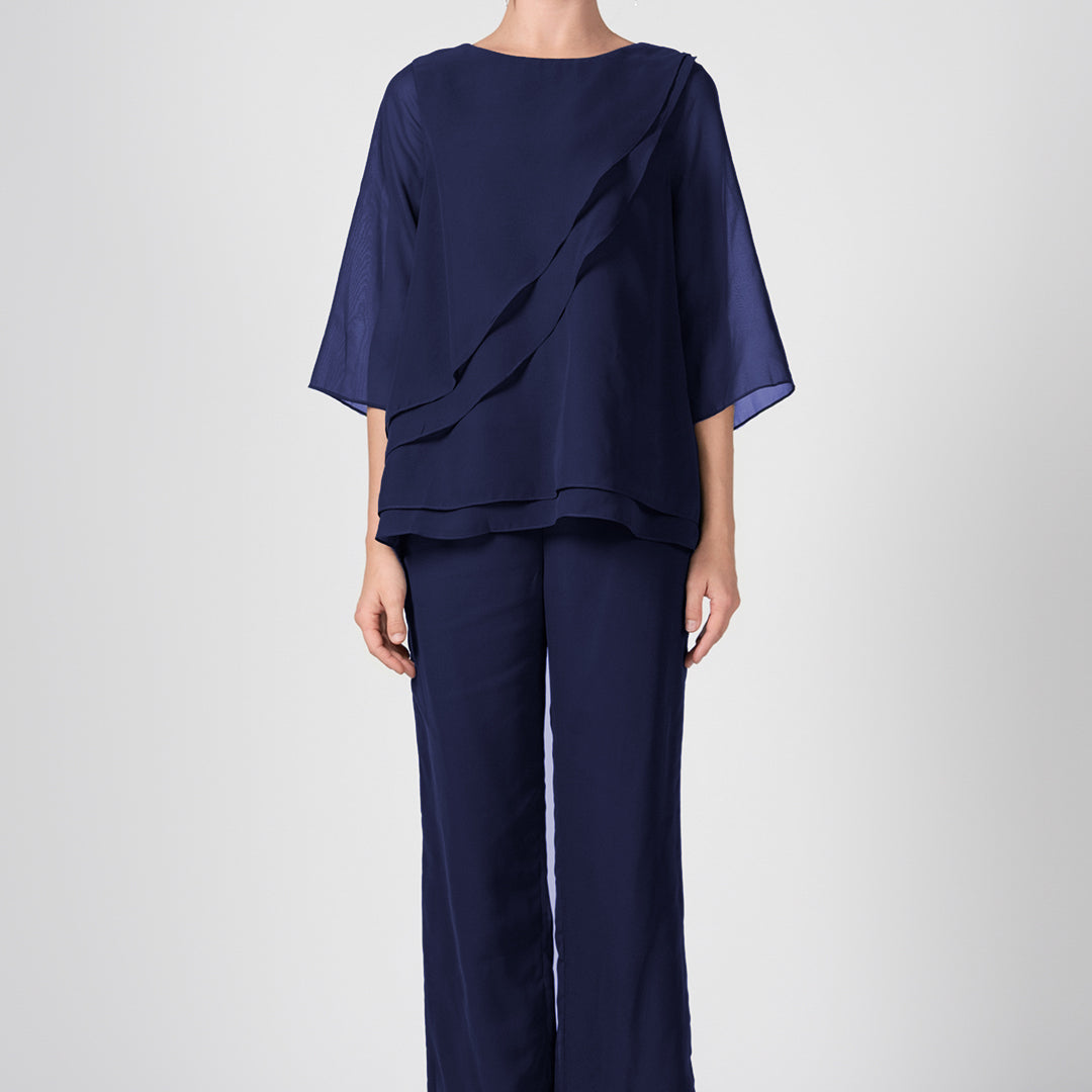 2-Piece Mother of the Bride Sheer Sleeve Pant Suits