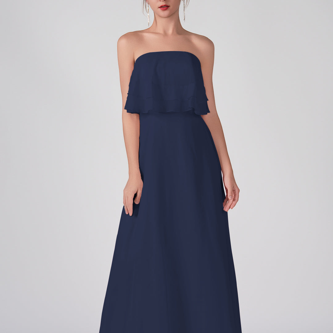 Strapless Ruffles A-Line Floor-Length Chiffon Dress