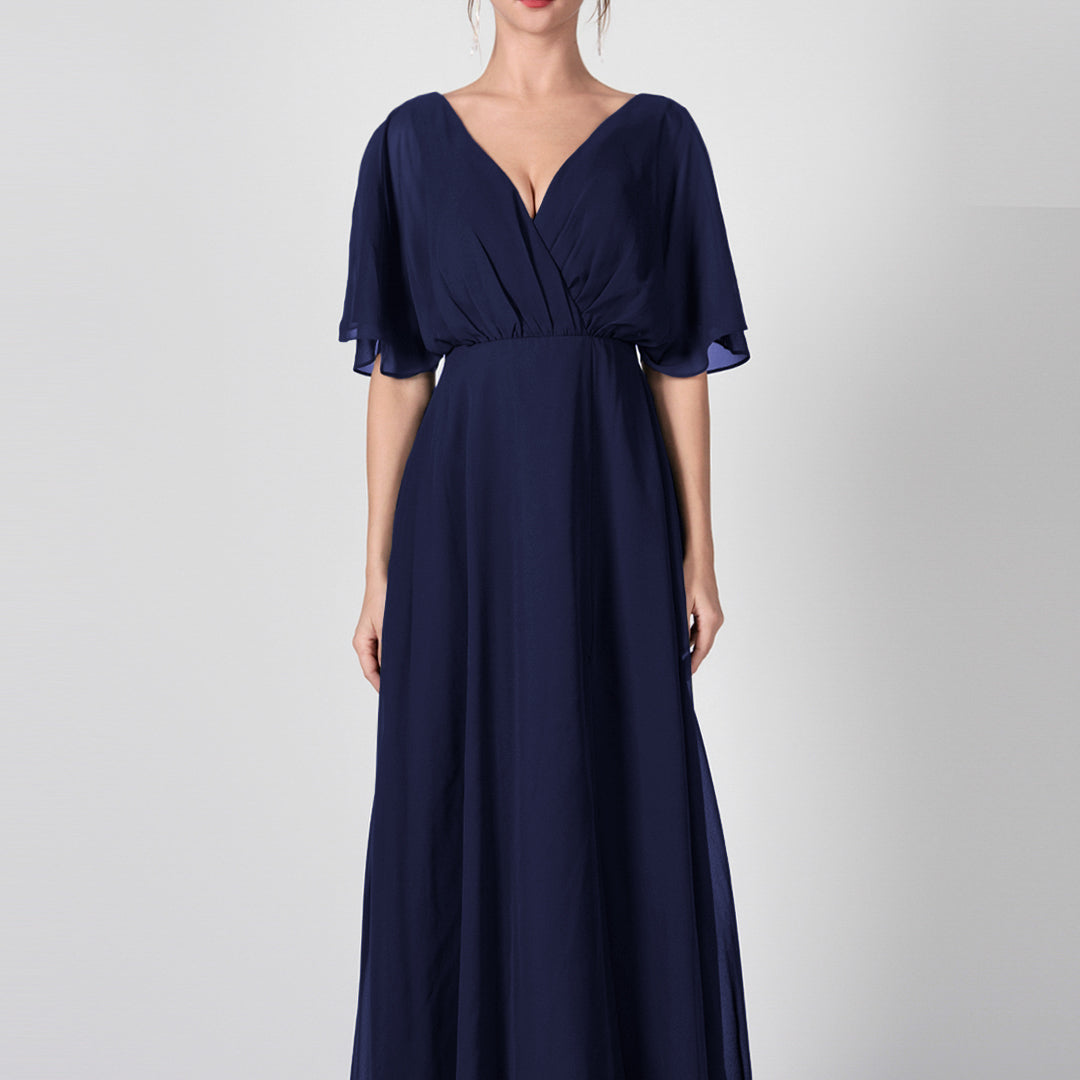 Open Back V-Neck Split Chiffon Maxi Dresses
