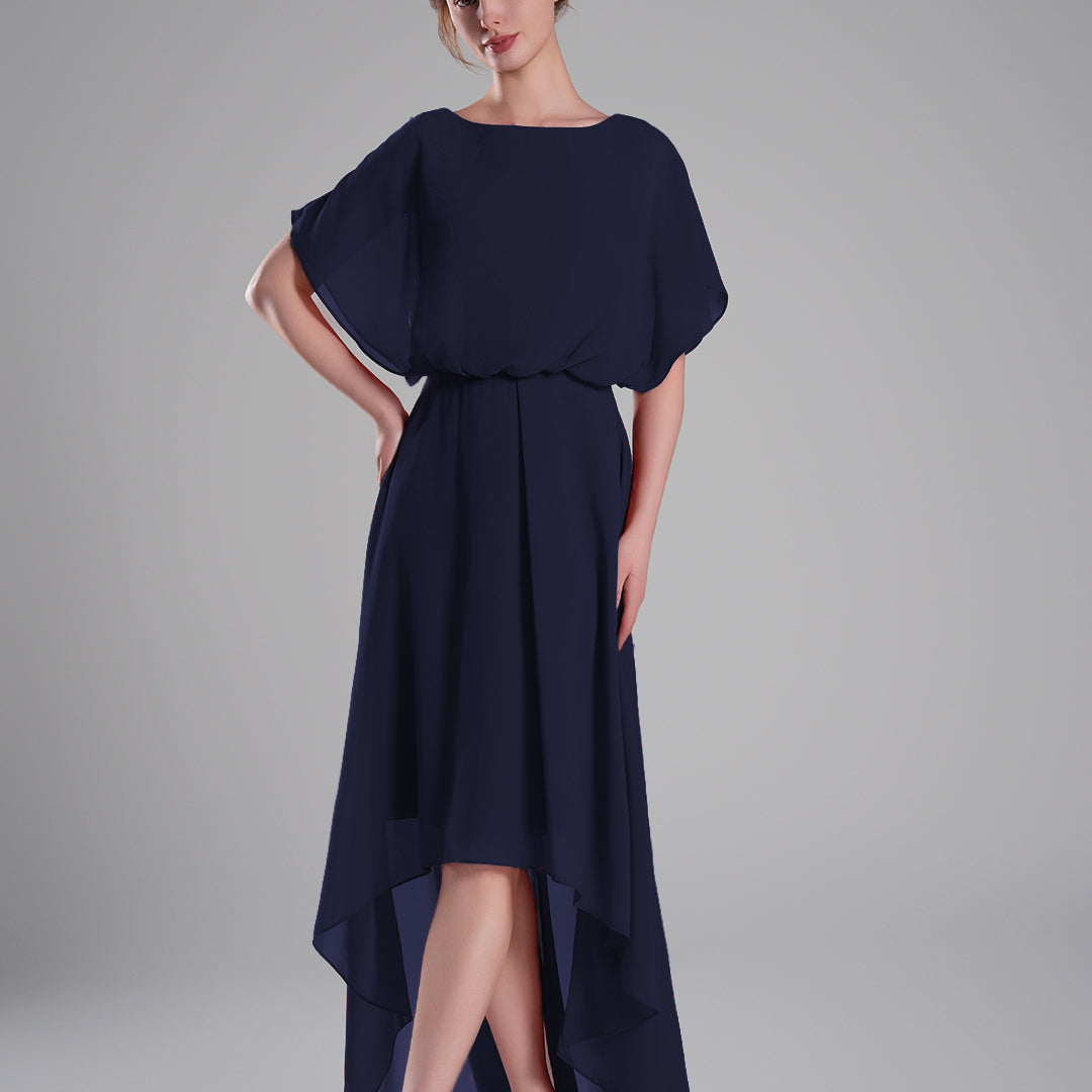 Boat Neck Open Back Flowing A-Line Dresses