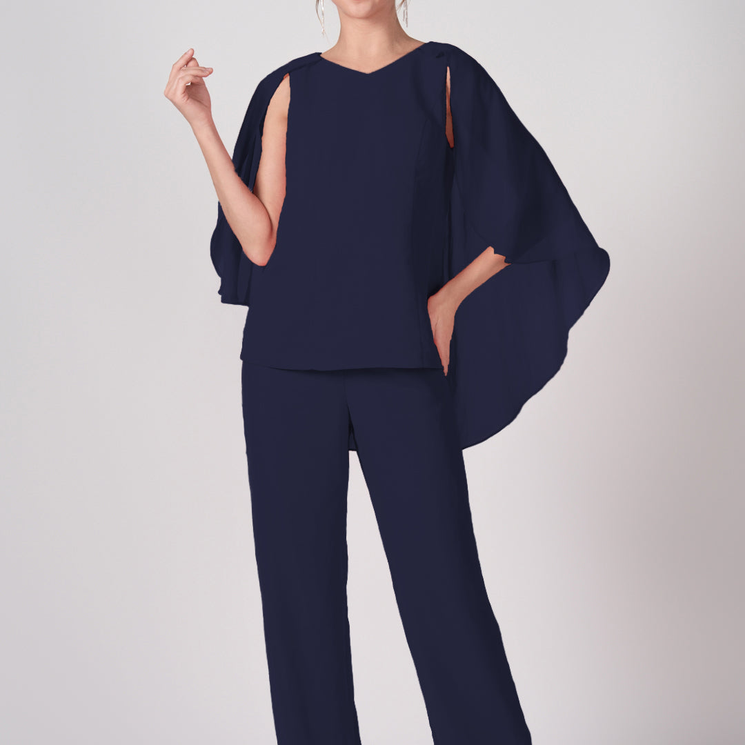2-Piece Mother of the Bride Chiffon Pant Suits with Cape