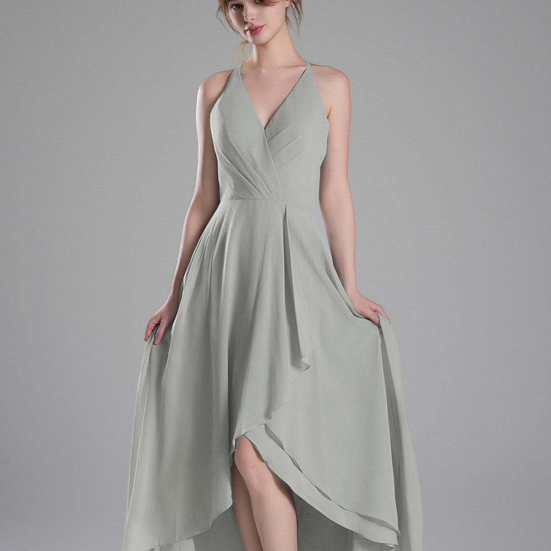 V-Neck Layered Drape Chiffon Maxi Dress