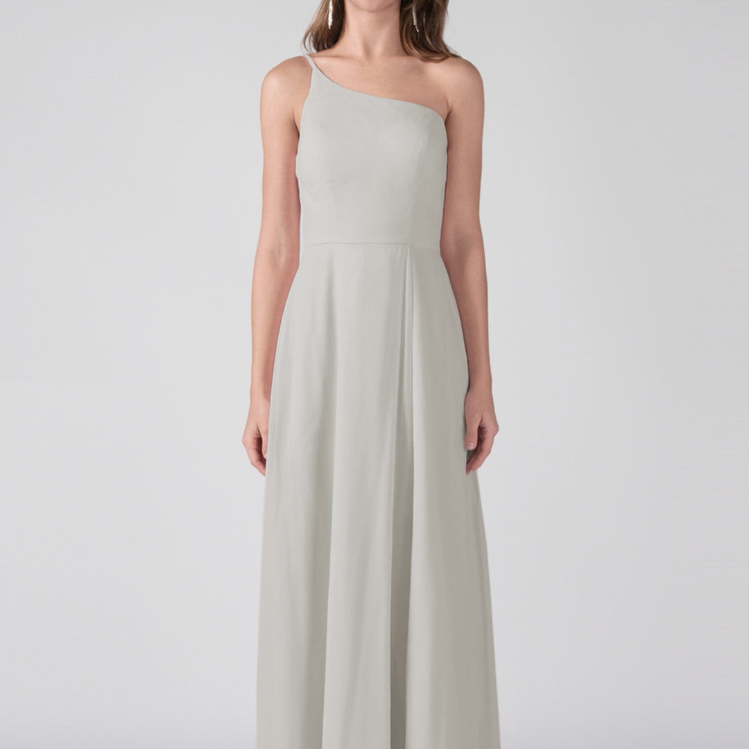 Robe trapèze asymétrique fendue sur le côté, longueur au sol