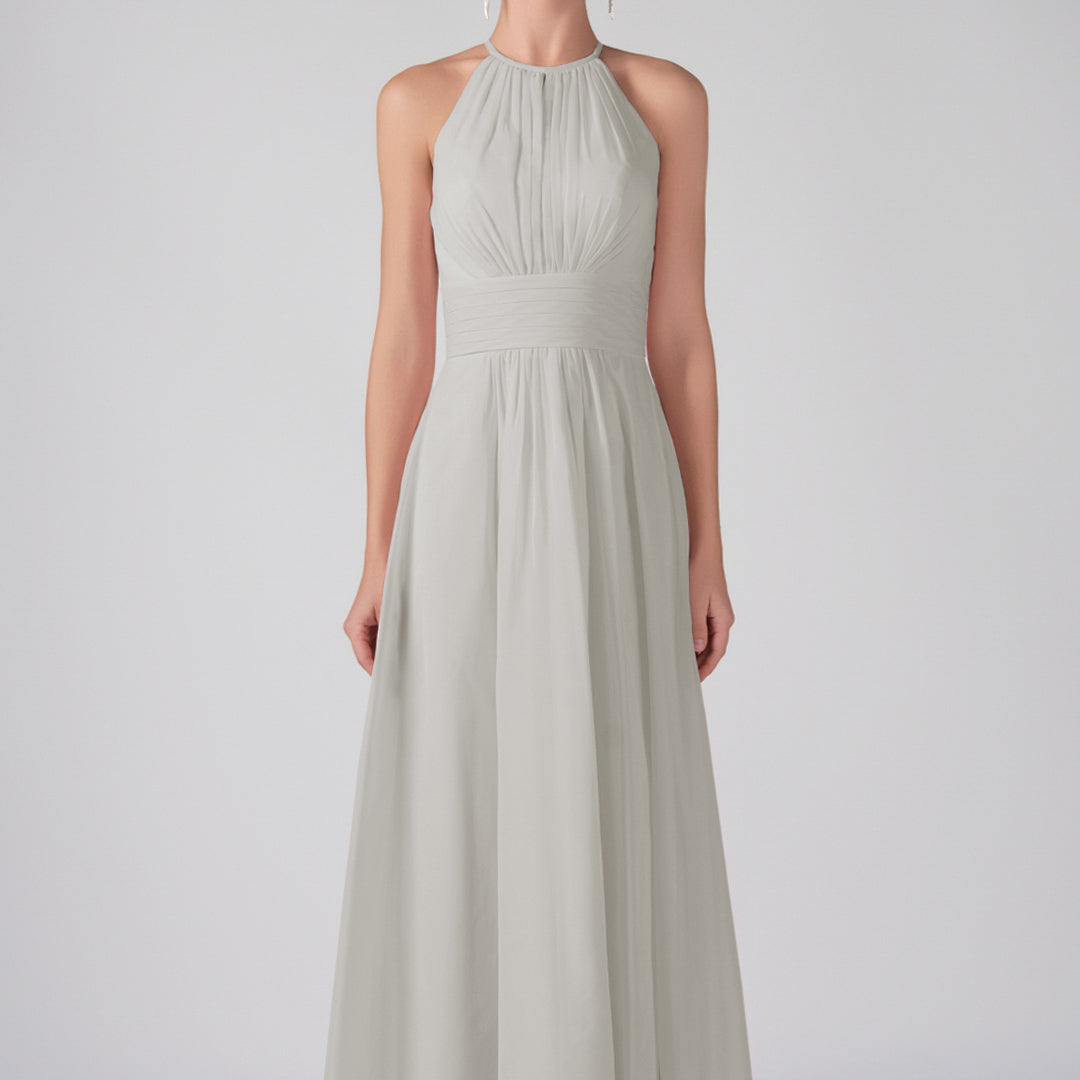 Robe longue chic à volants et bretelles licou