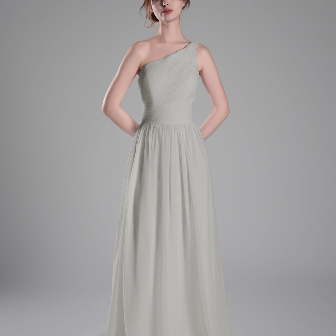 One-Shoulder Lace-Up Back Pleated A-Line Dresses