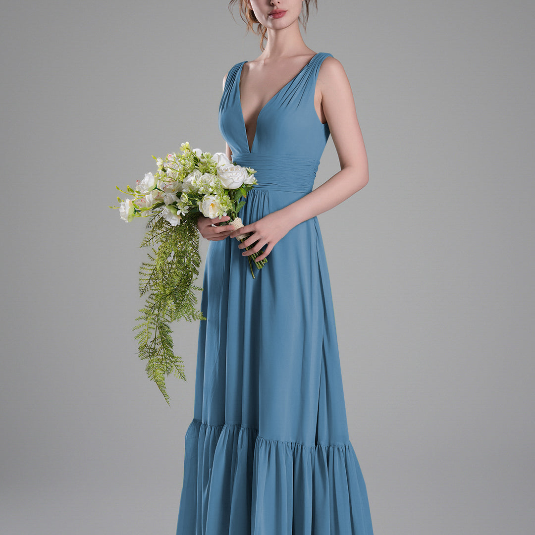 Sexy V-Neck Patchwork Chiffon Maxi Dress