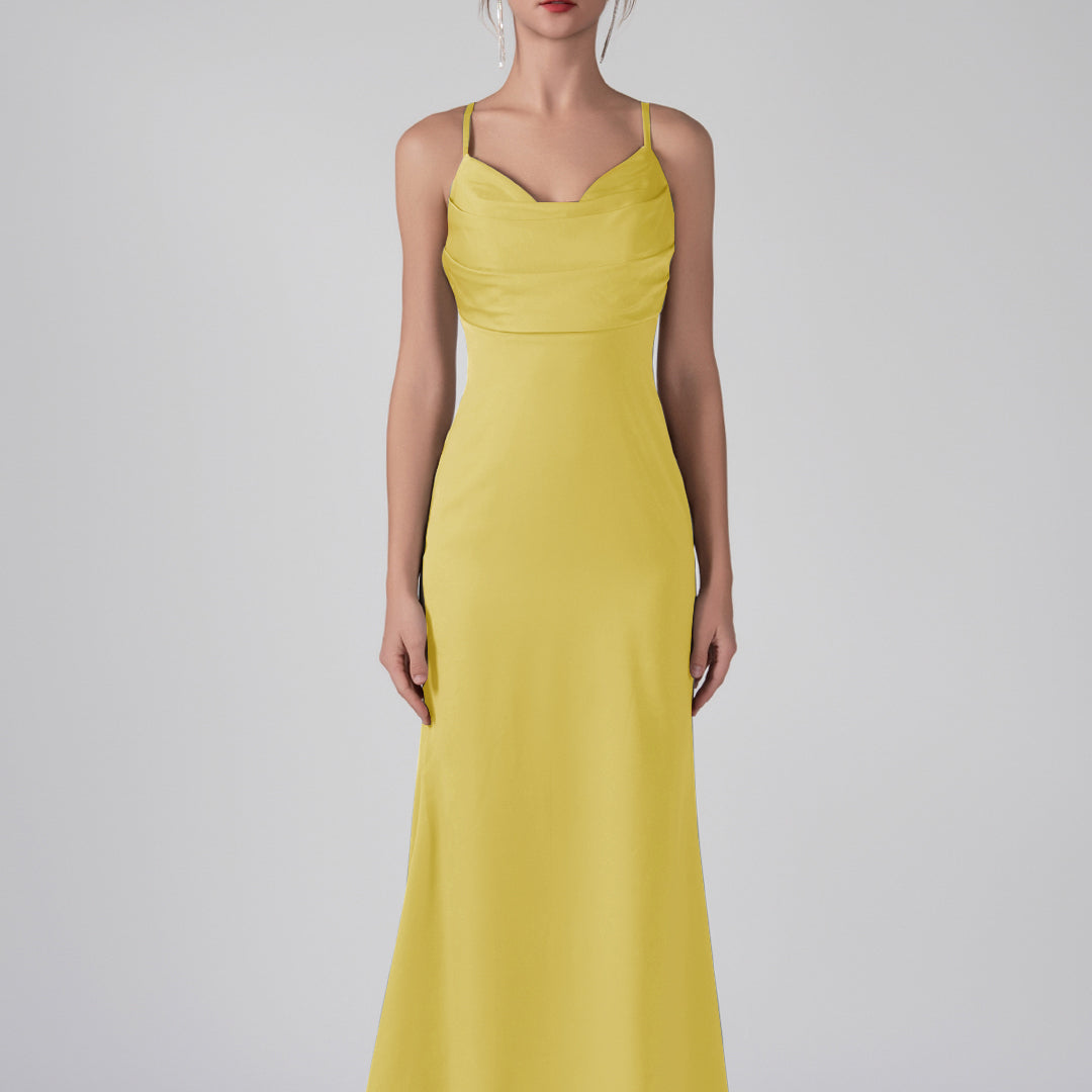 Spaghetti Straps Cowl Neck Ruffles Sheath Maxi Dress