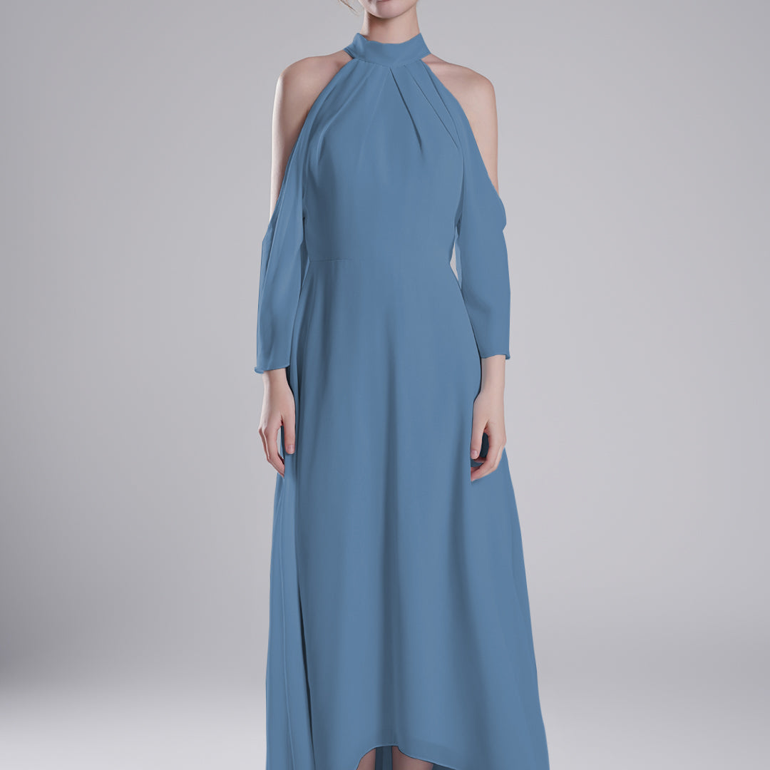 Back Tie Halter Neckline Tulle Long Sleeve Dresses