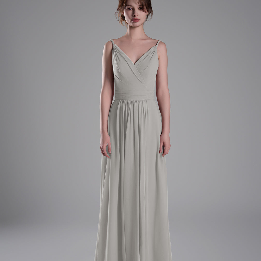 V-Neck Pleated Split A-Line Bridesmaid Dresses