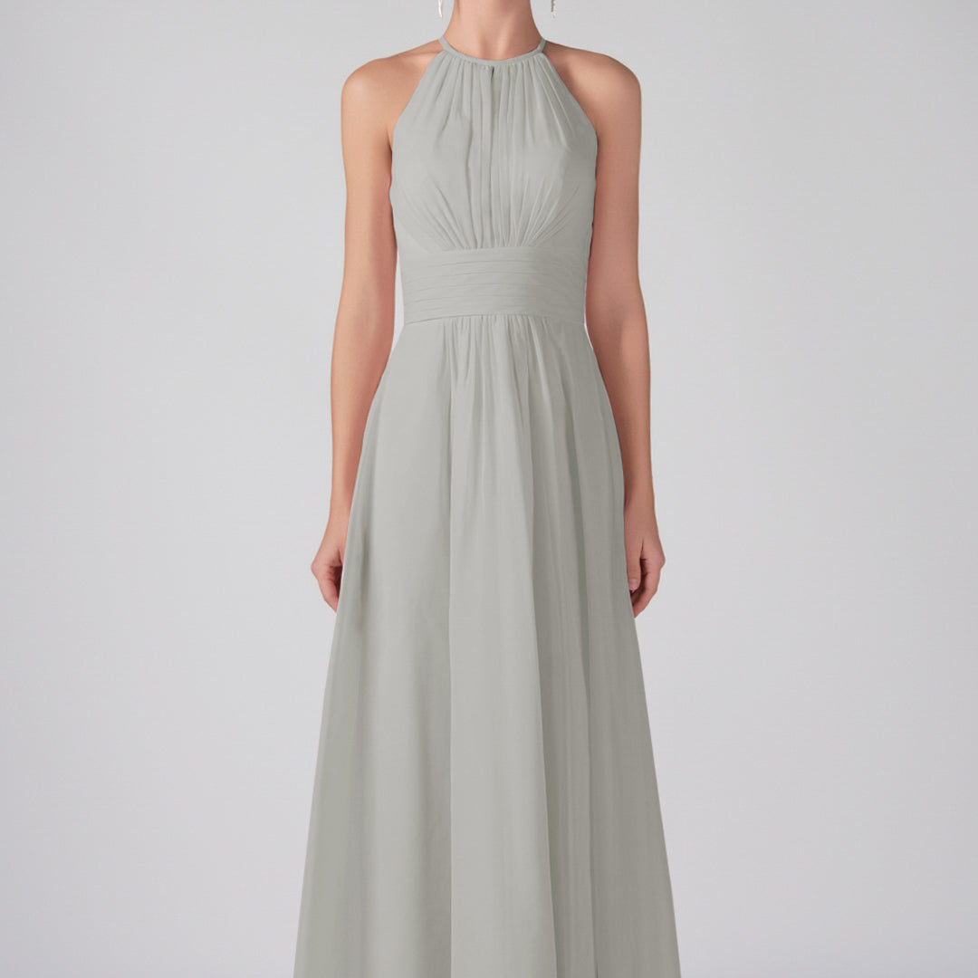 Robe longue chic à volants et bretelles licou