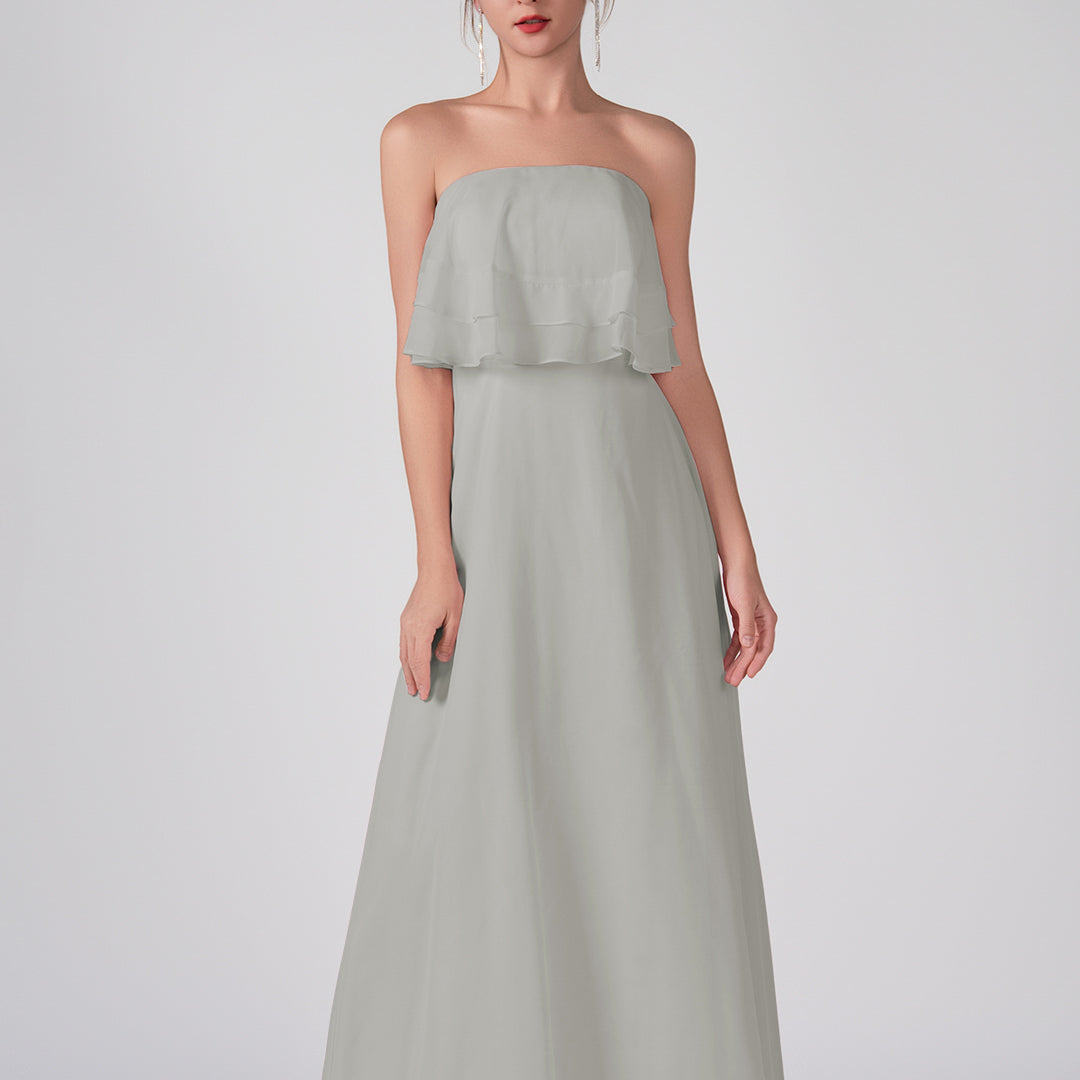 Strapless Ruffles A-Line Floor-Length Chiffon Dress