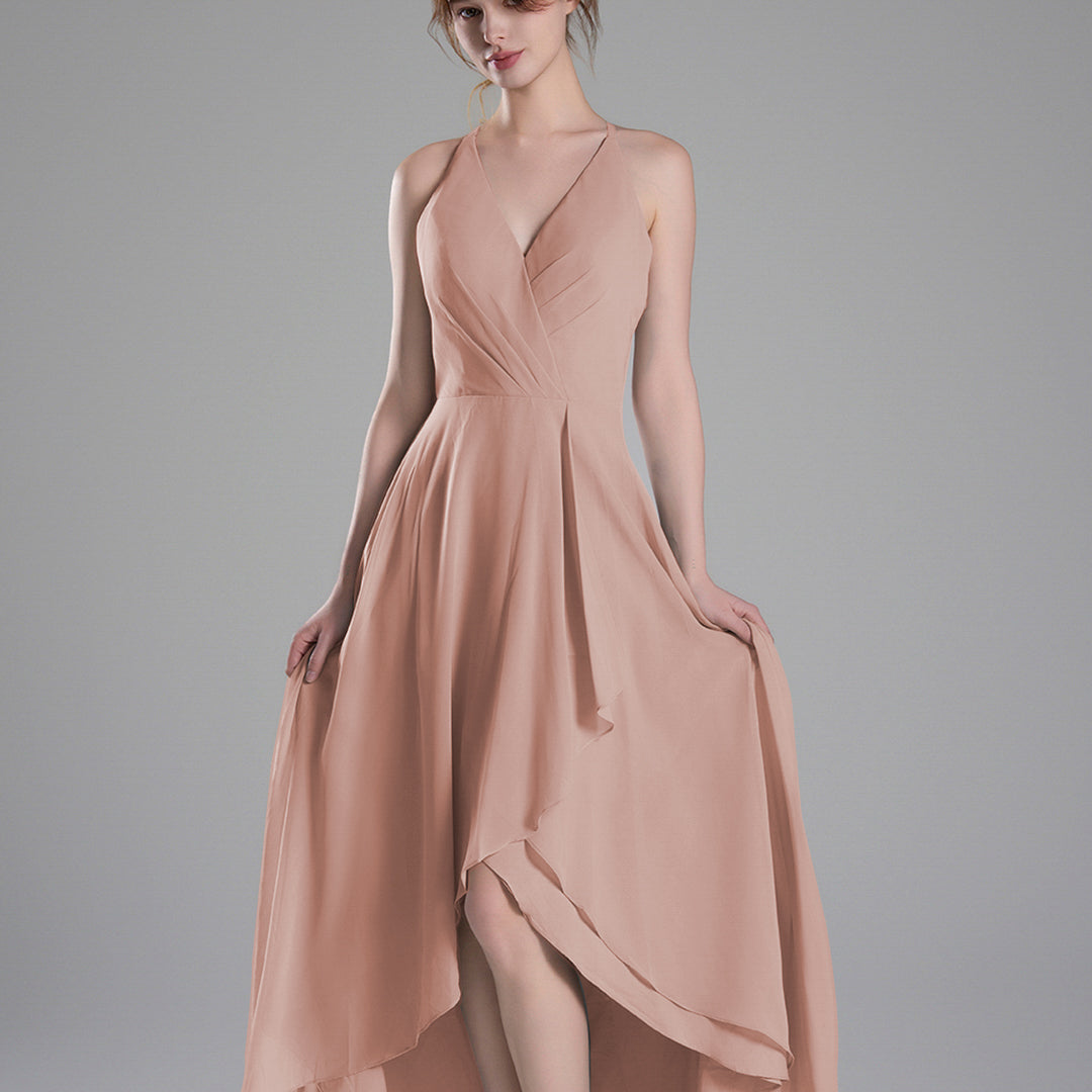 V-Neck Layered Drape Chiffon Maxi Dress