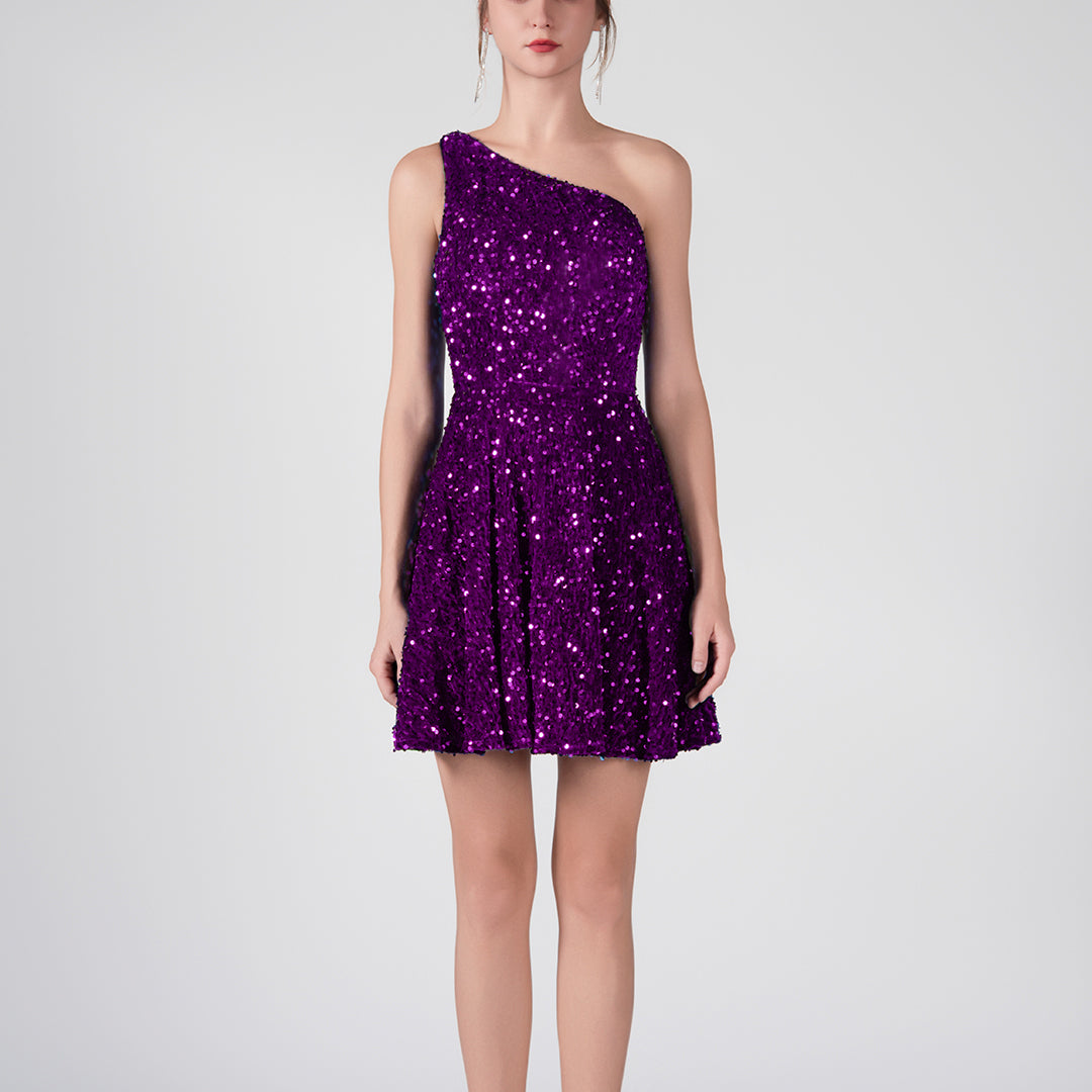Robes à jupe évasée à sequins à une épaule