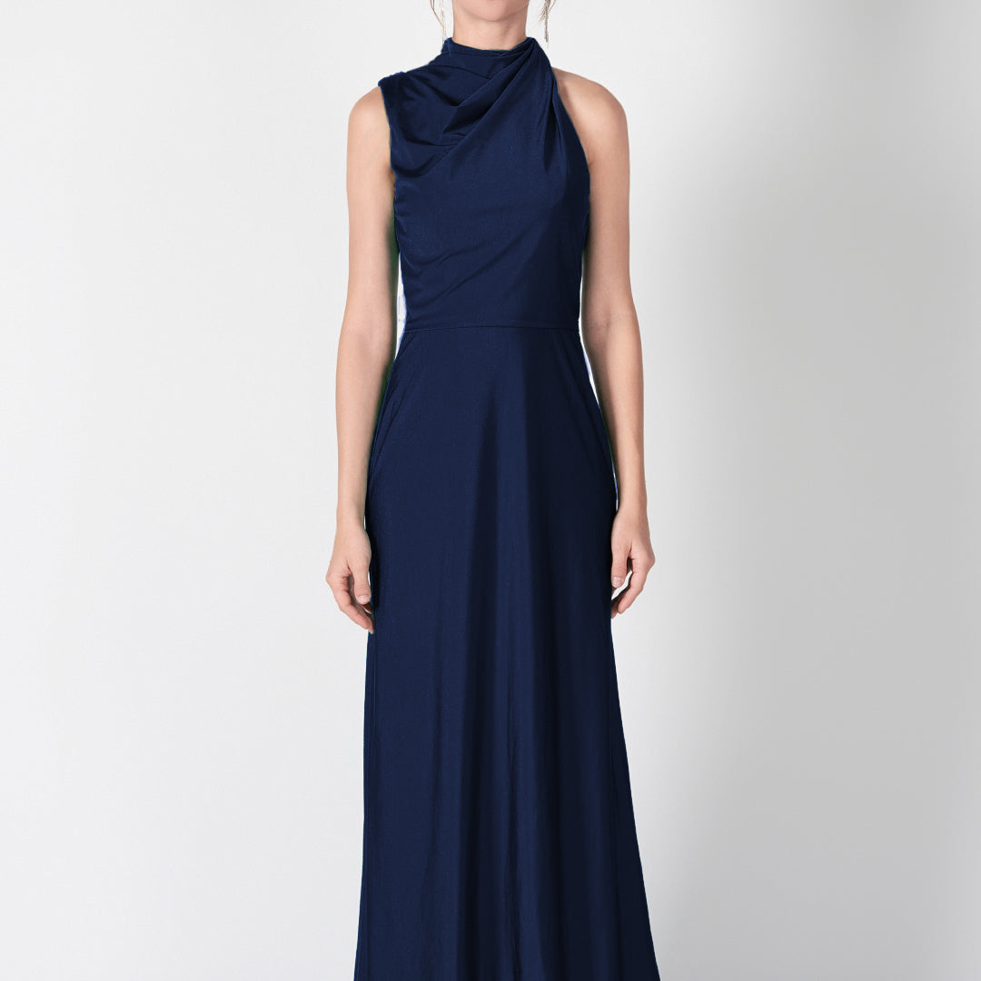 Half High Neck Fitting Bodice Flowing Dresses