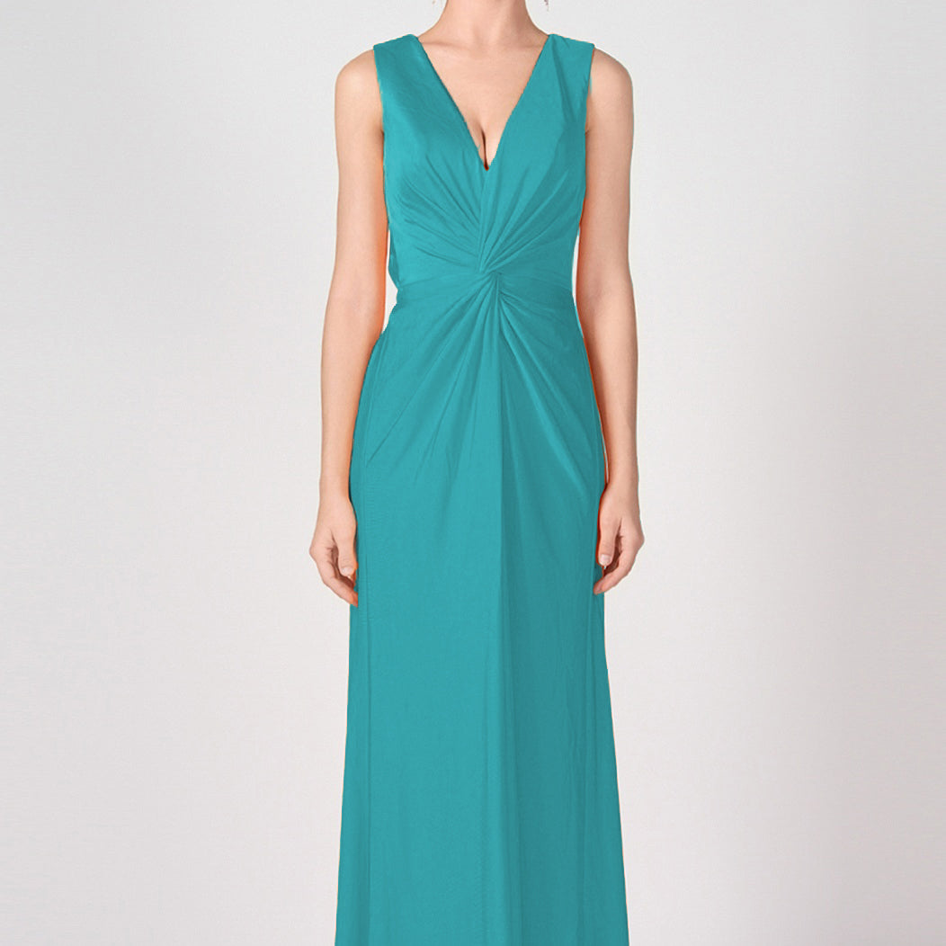 Deep V-Neck Twist-Front A-Line Split Dresses