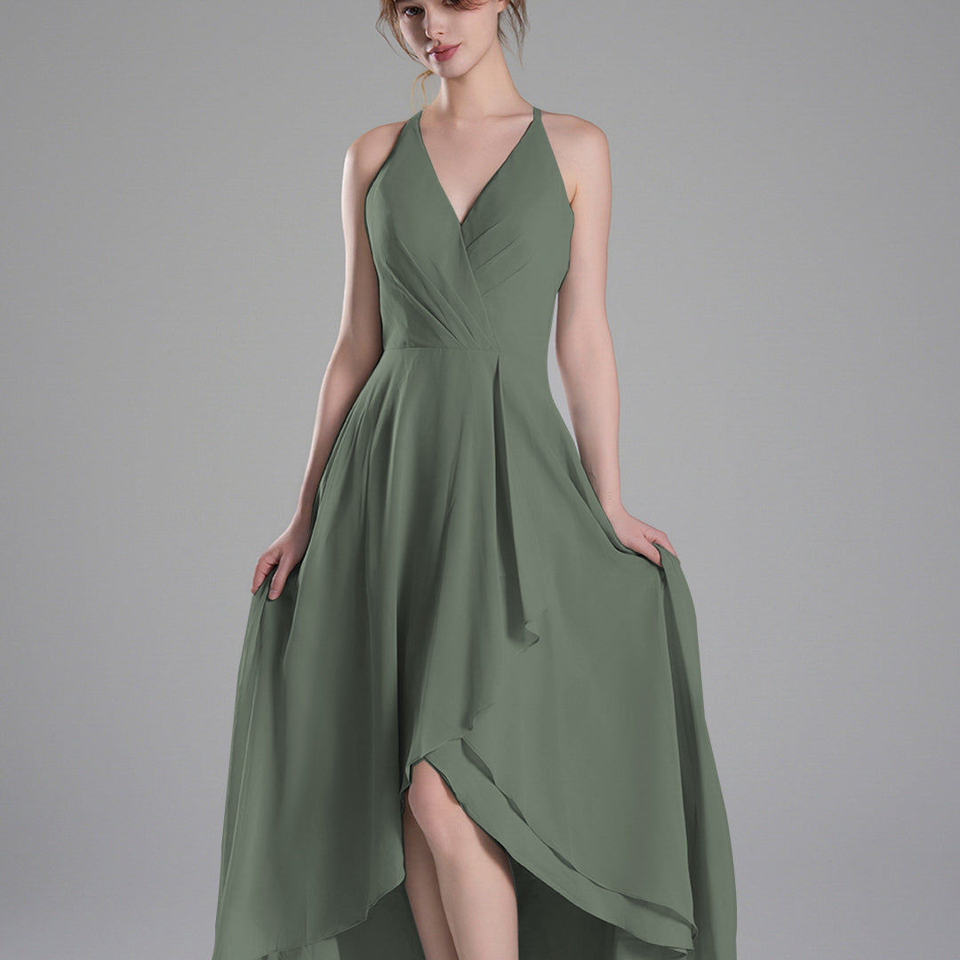 V-Neck Layered Drape Chiffon Maxi Dress