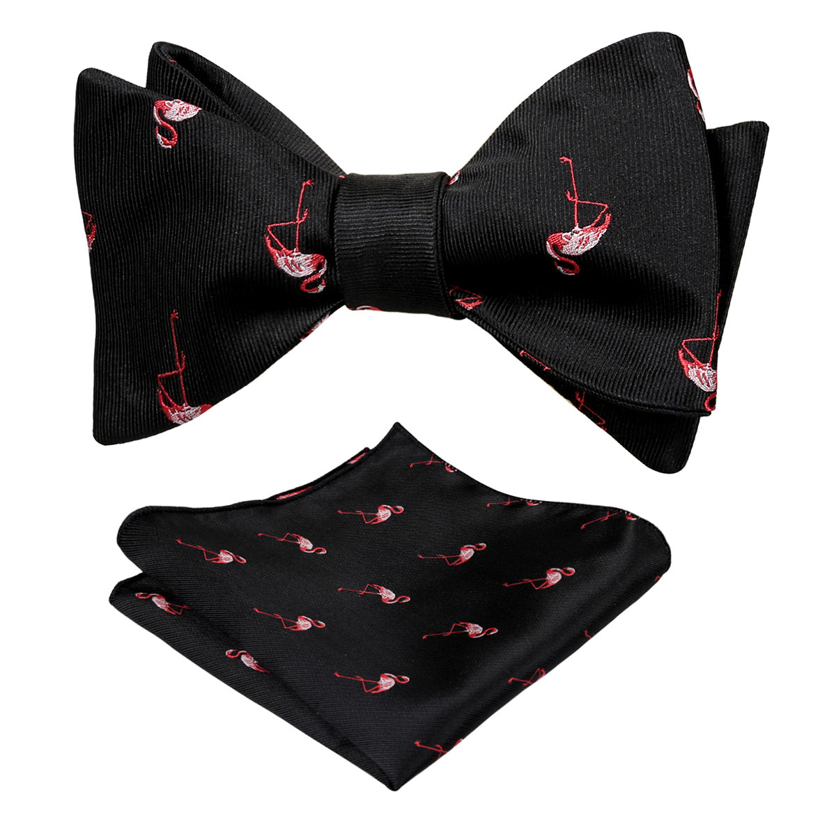 Flamingo Patterned SELF-TIED Bowtie and Hanky for Wedding-047
