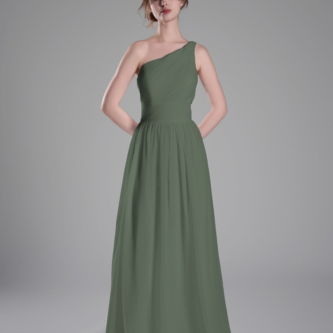 One-Shoulder Lace-Up Back Pleated A-Line Dresses