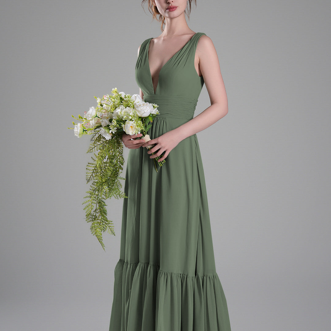 Sexy V-Neck Patchwork Chiffon Maxi Dress