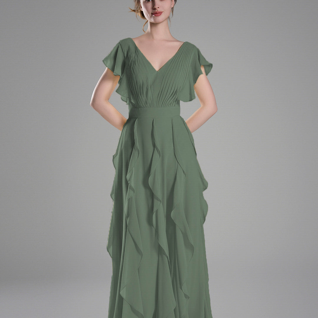 Flutter Sleeves Ruffle Detailing A-line Dresses