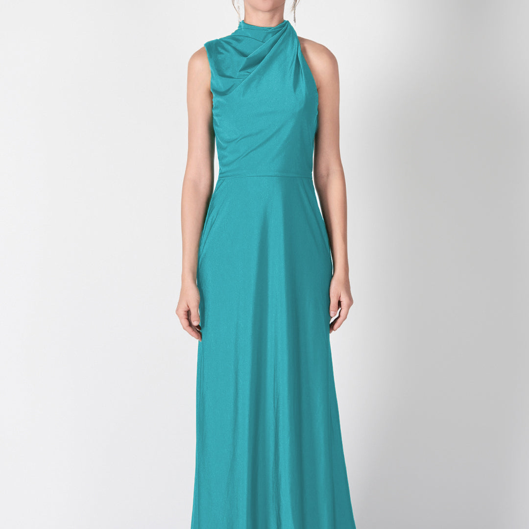 Half High Neck Fitting Bodice Flowing Dresses