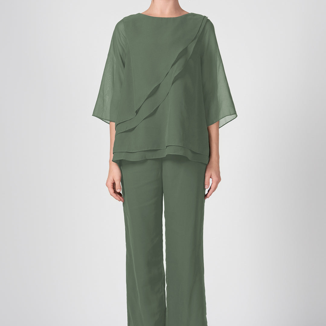 2-Piece Mother of the Bride Sheer Sleeve Pant Suits