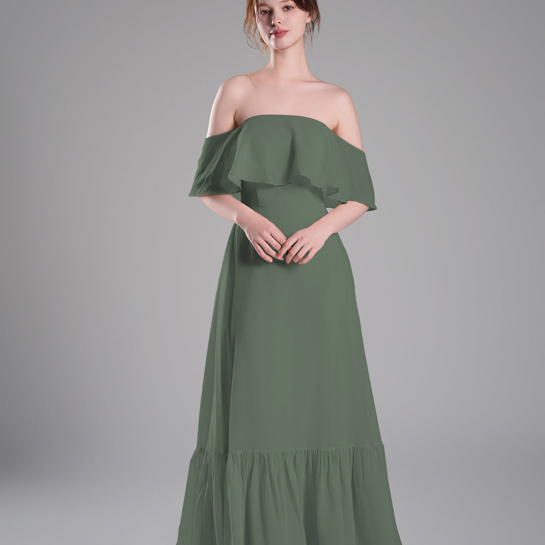 Off-Shoulder Ruffle Detailing Tiered Hemline Dresses