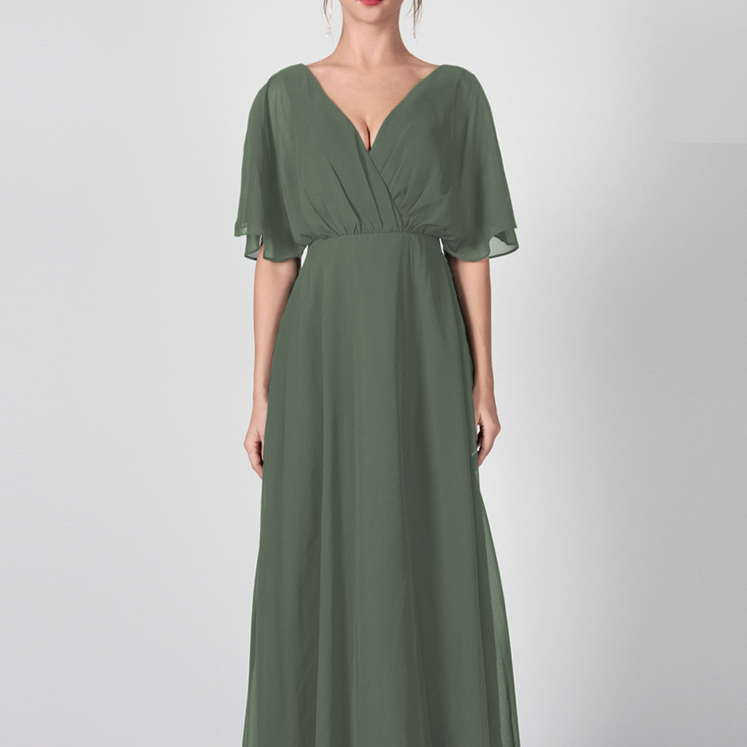 Open Back V-Neck Split Chiffon Maxi Dresses