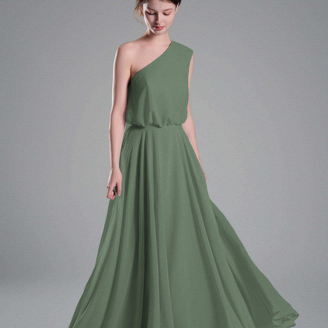 One-Shoulder Flowing Hem A-Line Dresses