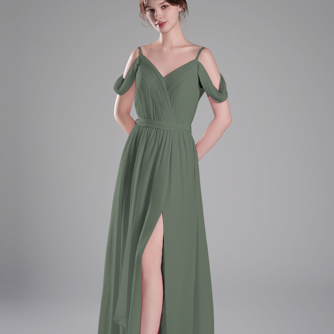 Off-Shoulder Adjustable Waist Tie Pleated Dresses