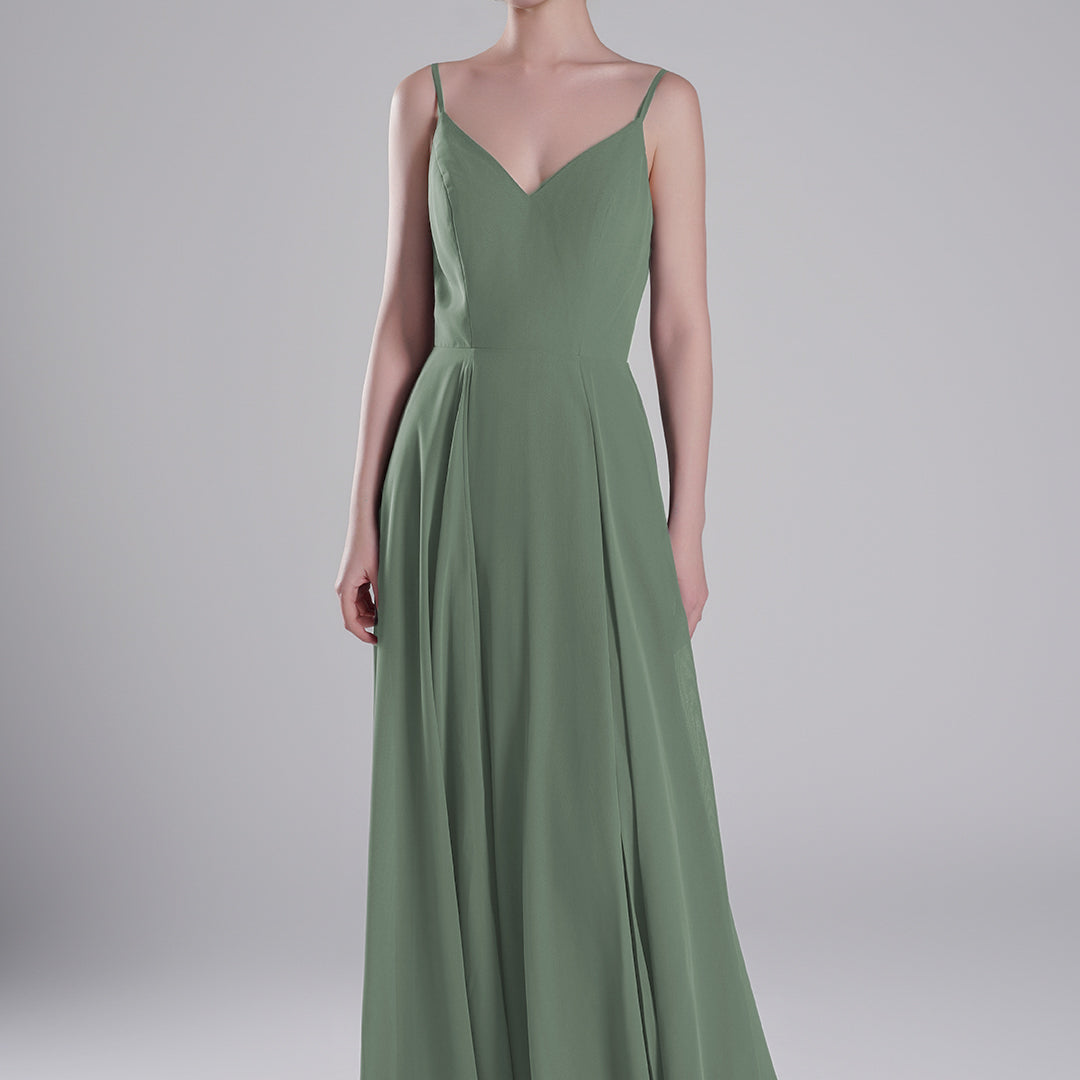V-Neck Low-Cut Back High Slit Sweeping Train Dresses
