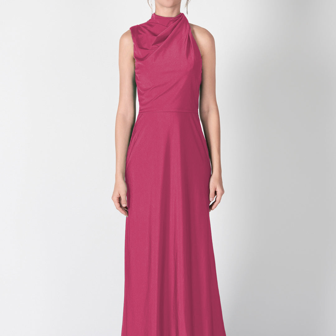 Half High Neck Fitting Bodice Flowing Dresses