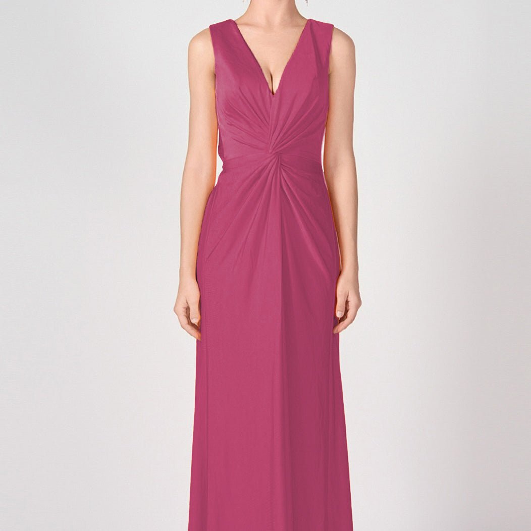 Deep V-Neck Twist-Front A-Line Split Dresses