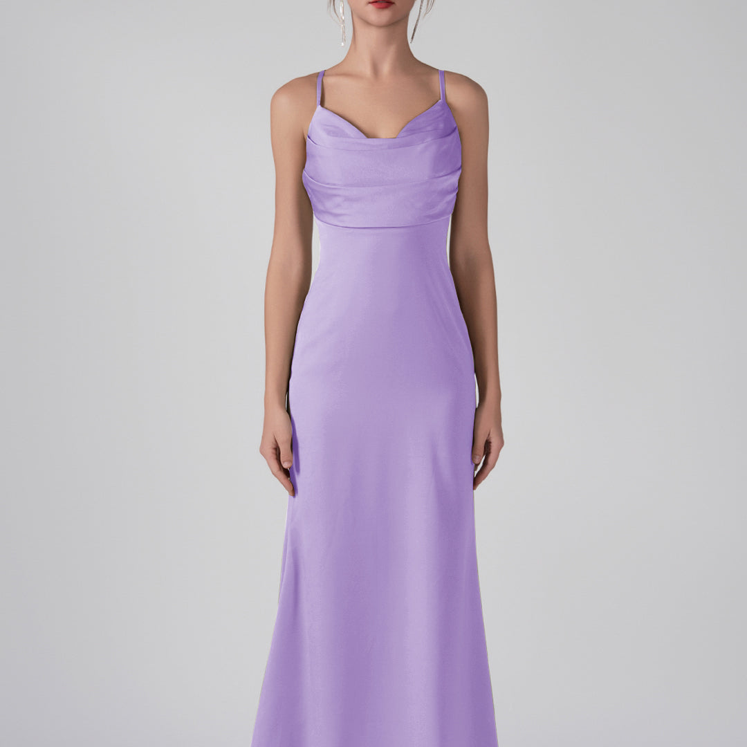 Spaghetti Straps Cowl Neck Ruffles Sheath Maxi Dress