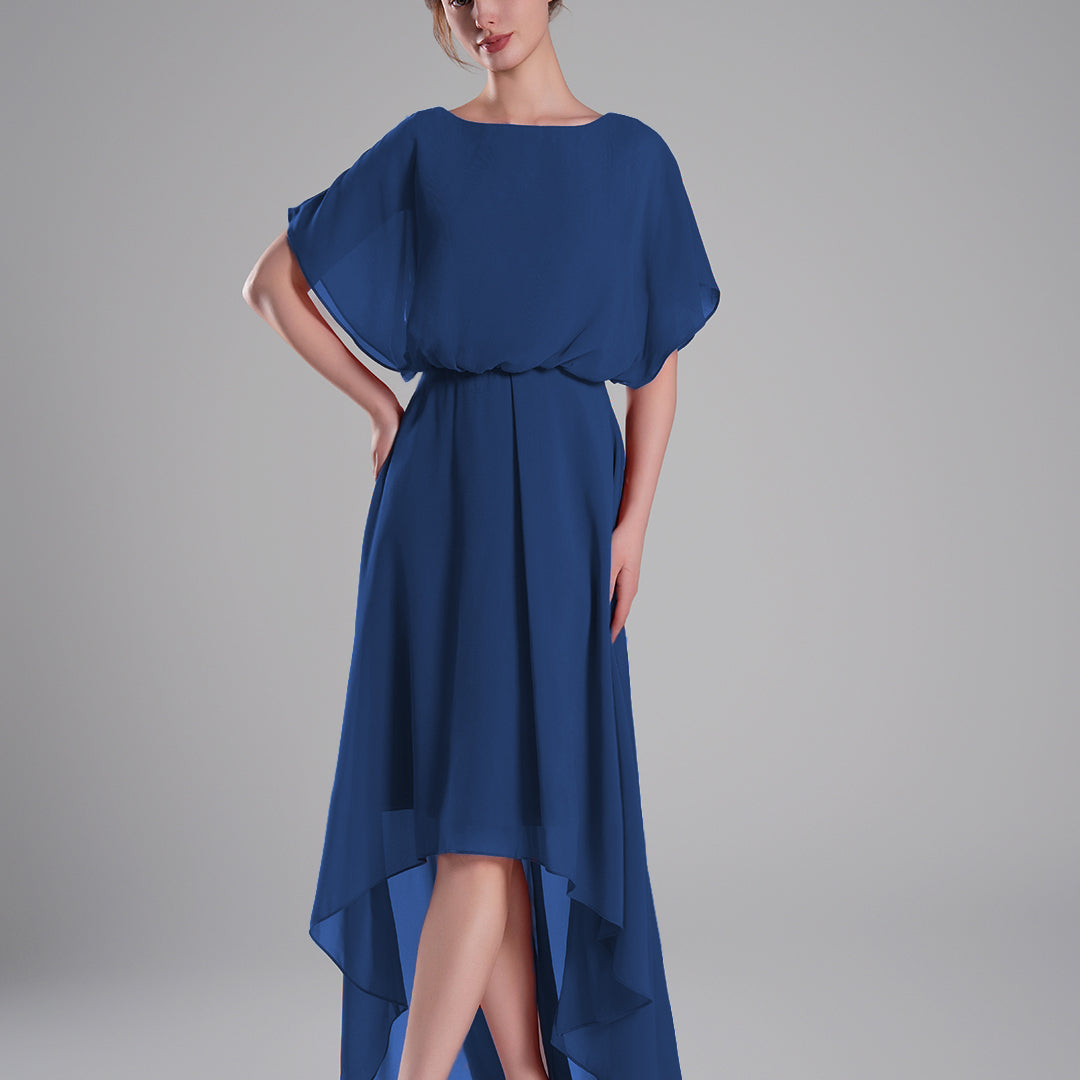 Boat Neck Open Back Flowing A-Line Dresses
