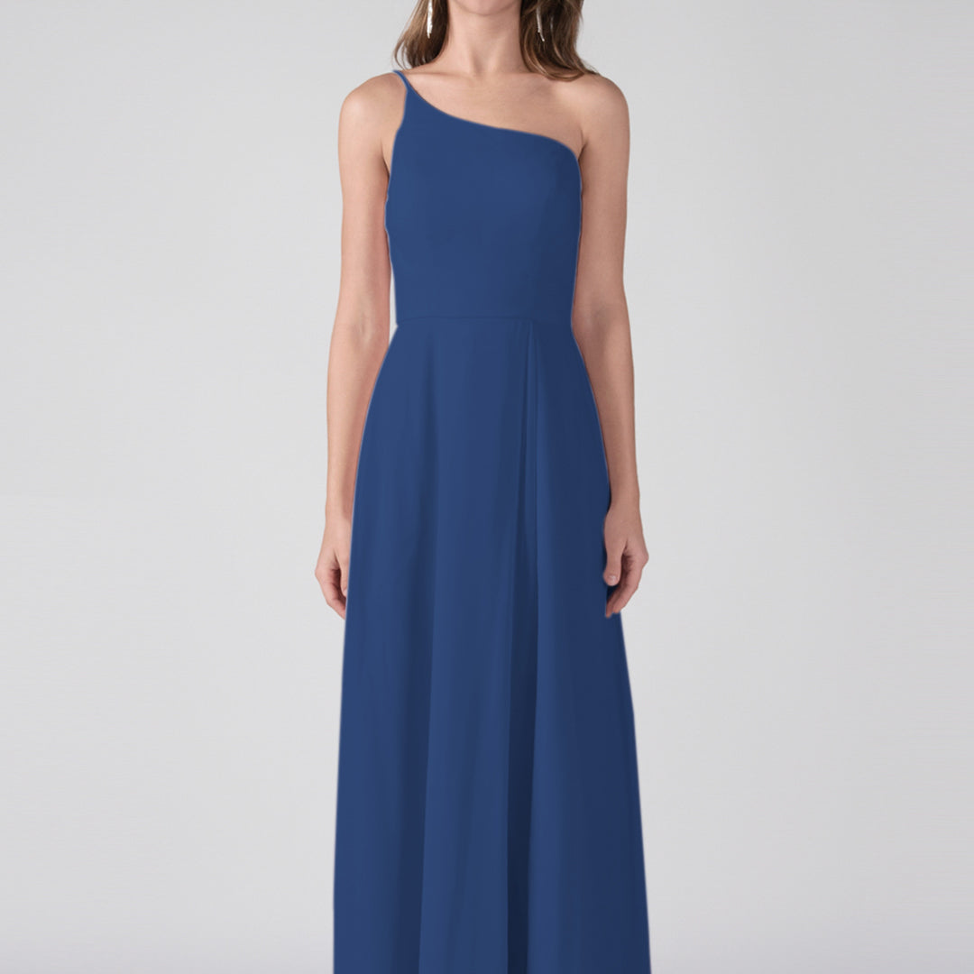 One Shoulder A-Line Side Split Floor-Length Dress