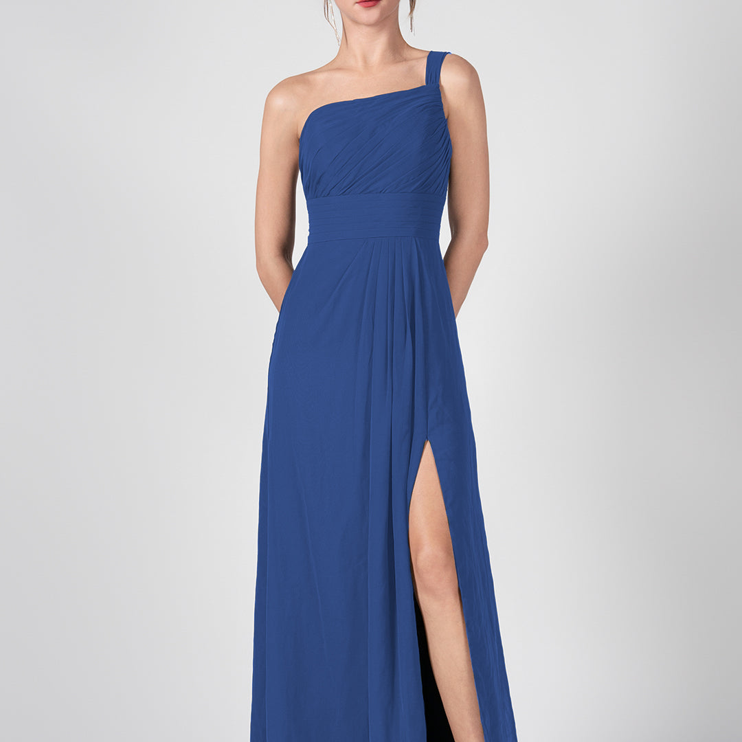 One Shoulder A-Line Side Split Chiffon Maxi Dresses