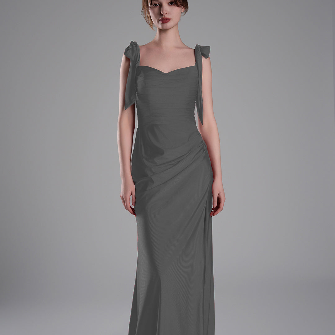 Elegant Double Straps Slit Ribbon Ties Dresses