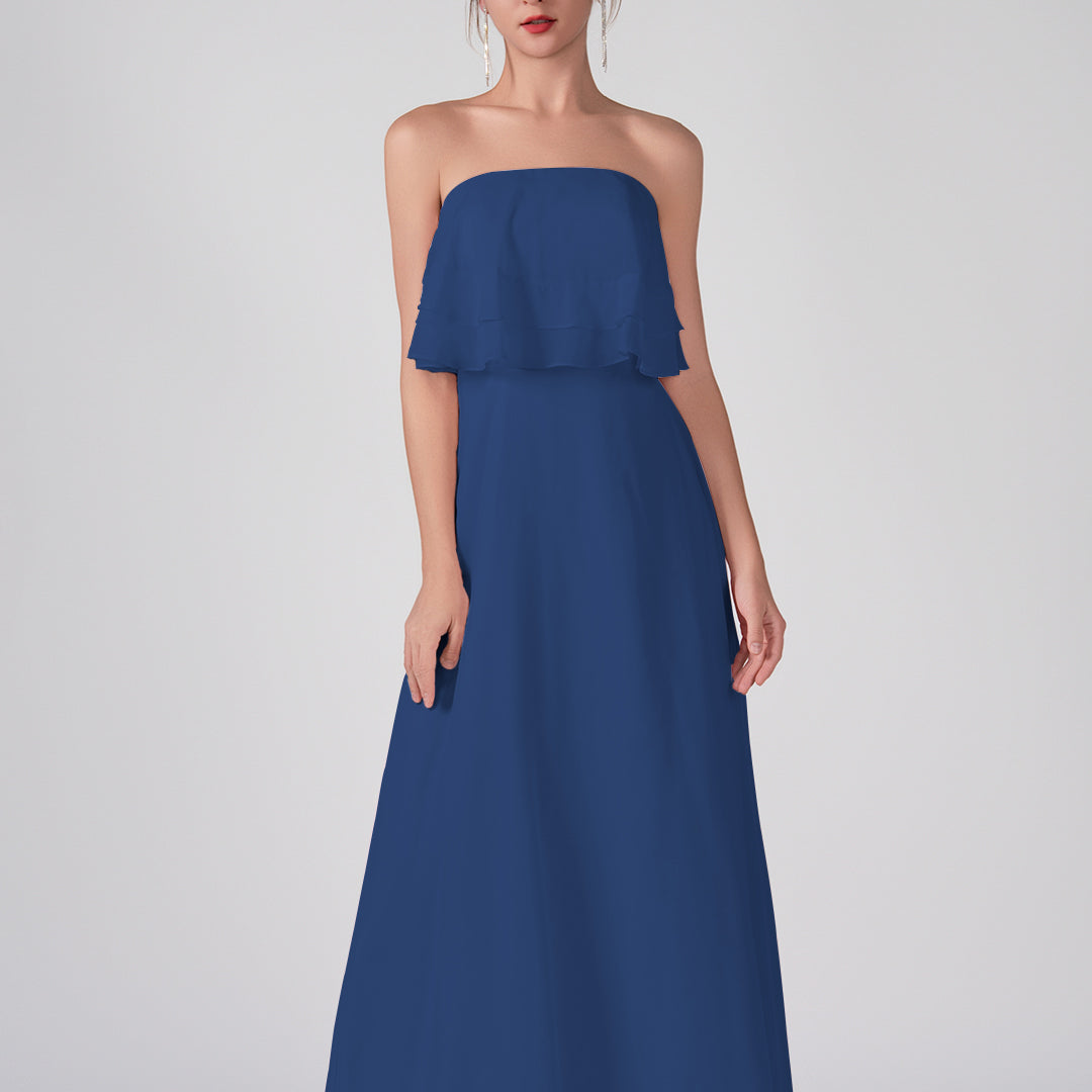 Strapless Ruffles A-Line Floor-Length Chiffon Dress