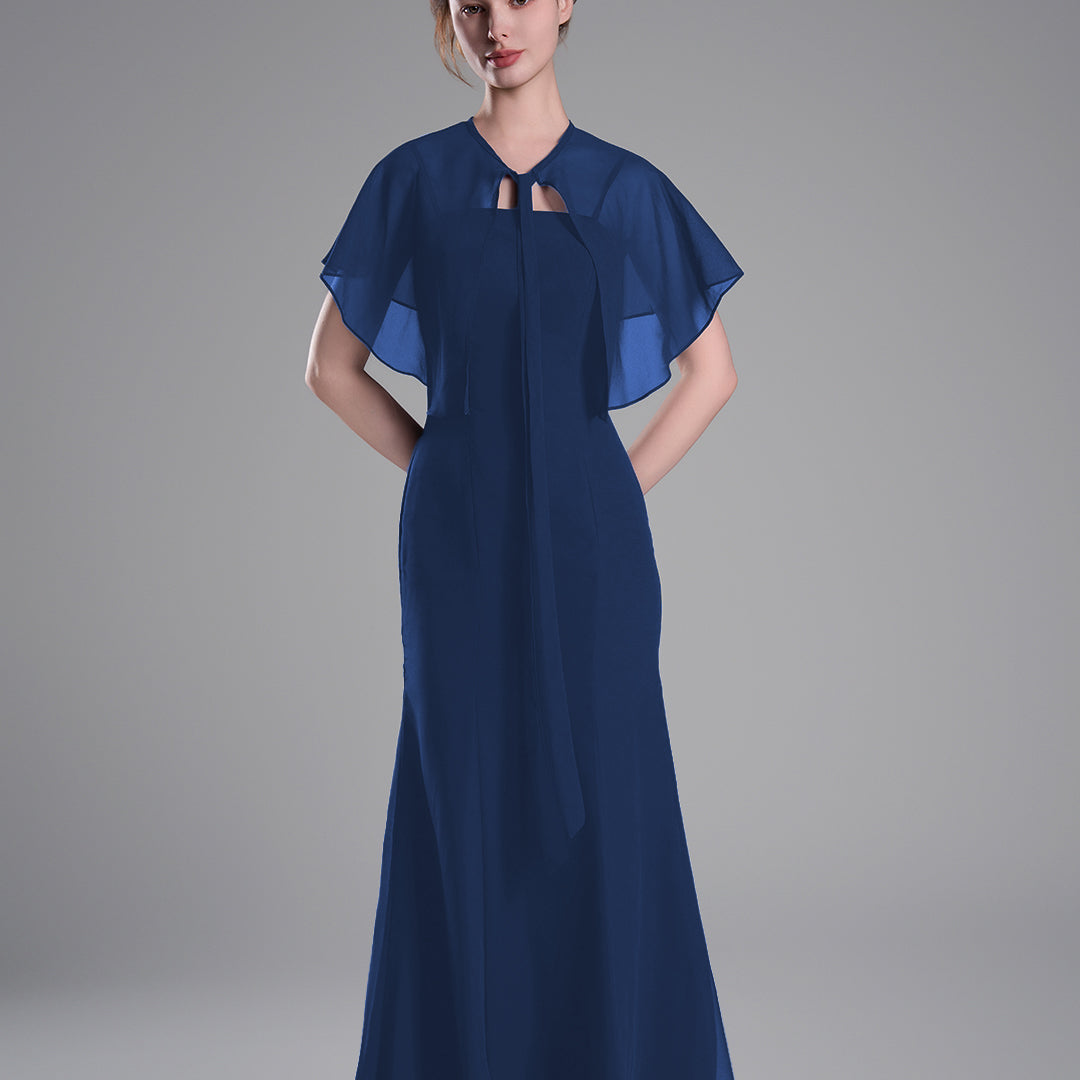 Detachable Chiffon Cape Floor-Length Mermaid Dresees