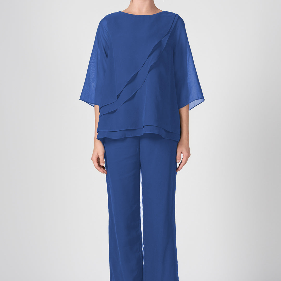 2-Piece Mother of the Bride Sheer Sleeve Pant Suits