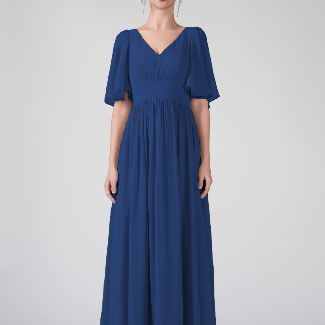 V-Neck Flowing Sleeves A-Line Ruffles Maxi Dresses