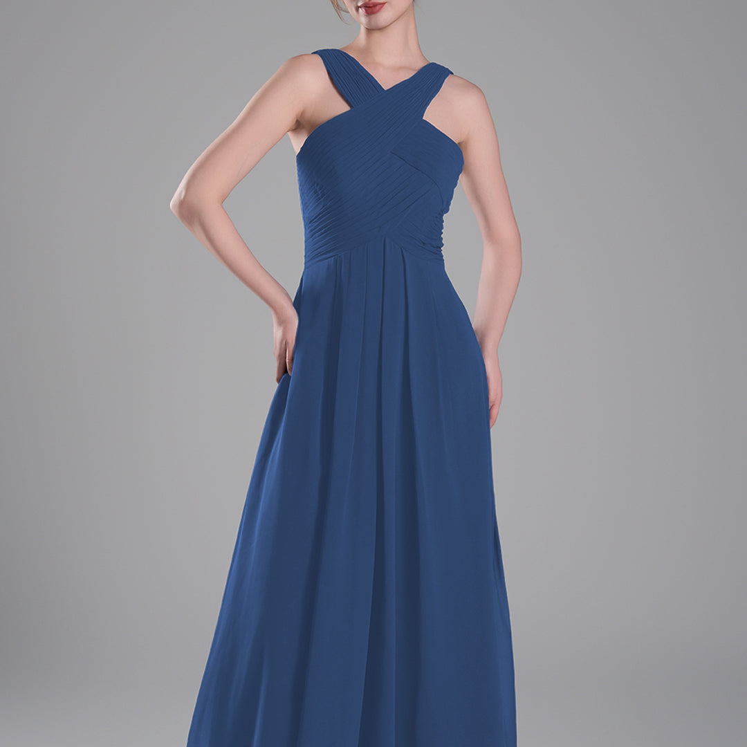 Crossed Straps Ruched Bodice A-Line Dresses