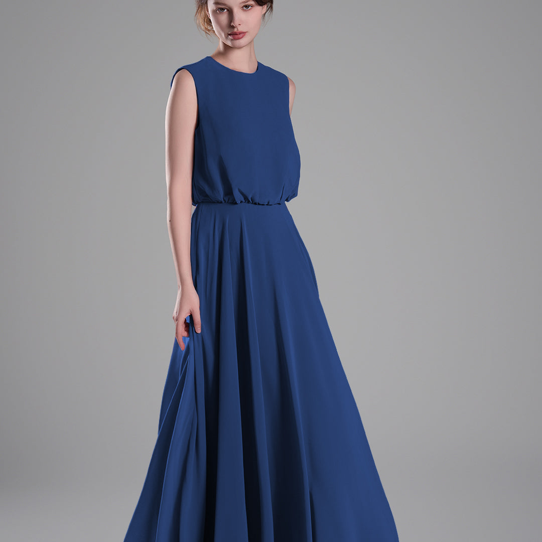 Sleeveless Round Neck Blackless A-Line Dresses