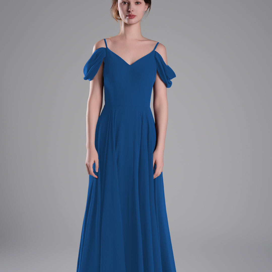 Off-Shoulder Draped Back A-Line Dresses