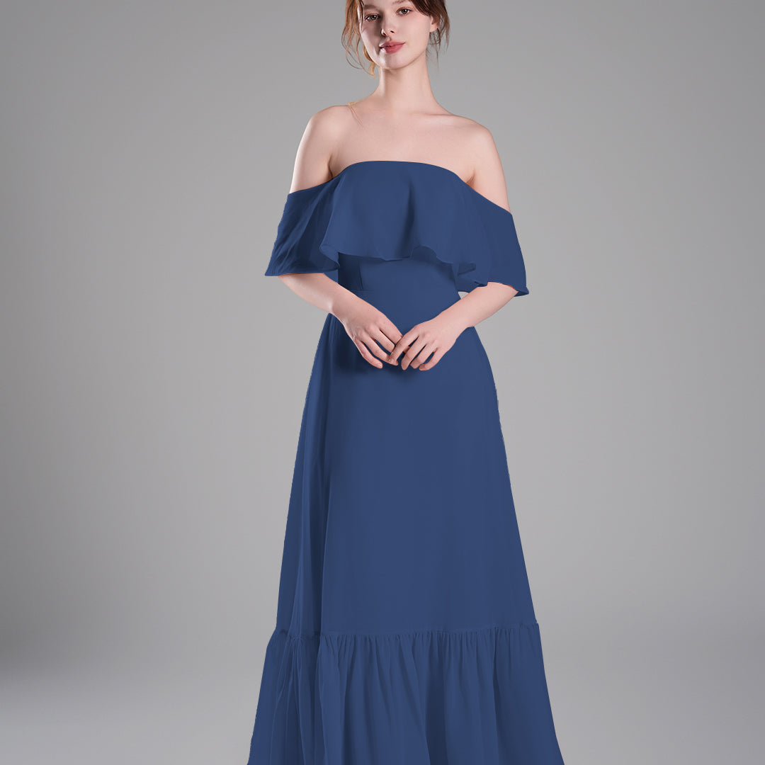Off-Shoulder Ruffle Detailing Tiered Hemline Dresses