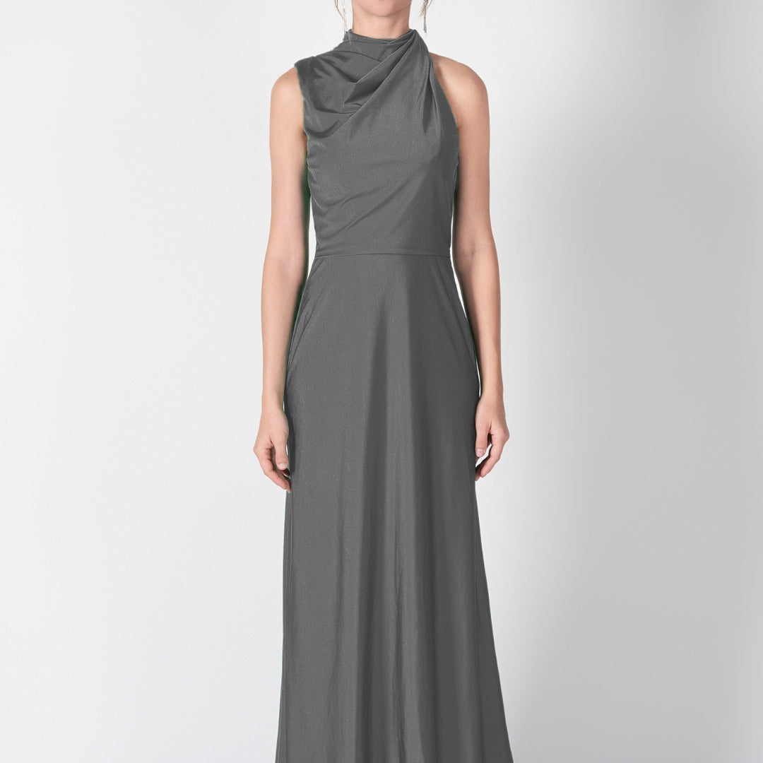 Half High Neck Fitting Bodice Flowing Dresses
