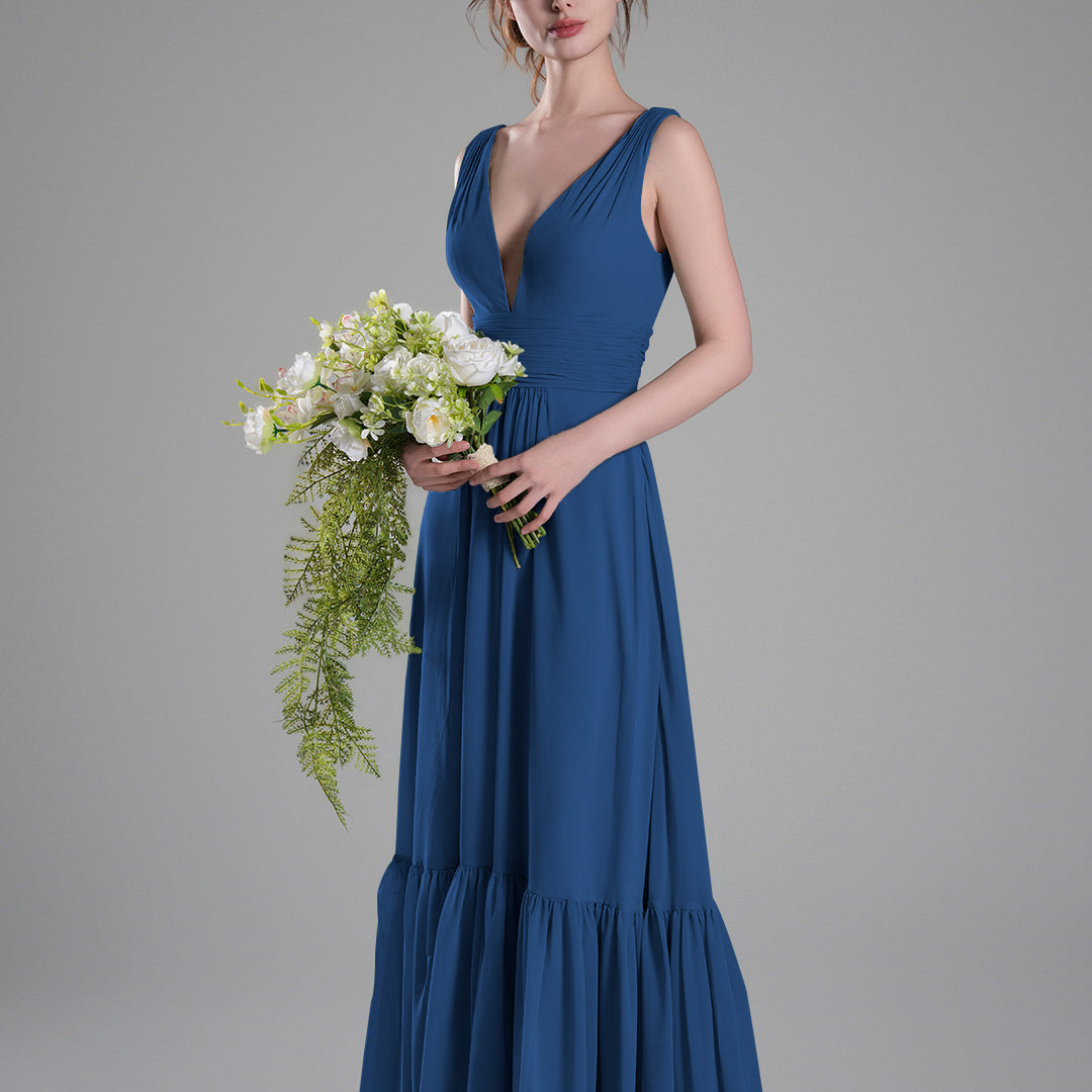 Sexy V-Neck Patchwork Chiffon Maxi Dress