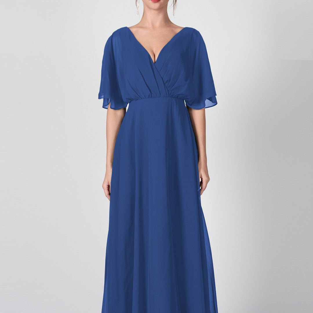 Open Back V-Neck Split Chiffon Maxi Dresses